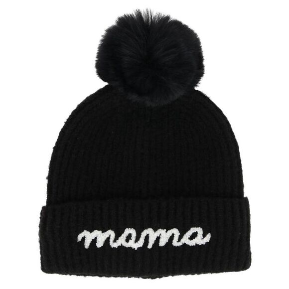 David & Young Women's Mama Knit Winter Beanie with Matching Pom - Picture 6 of 6